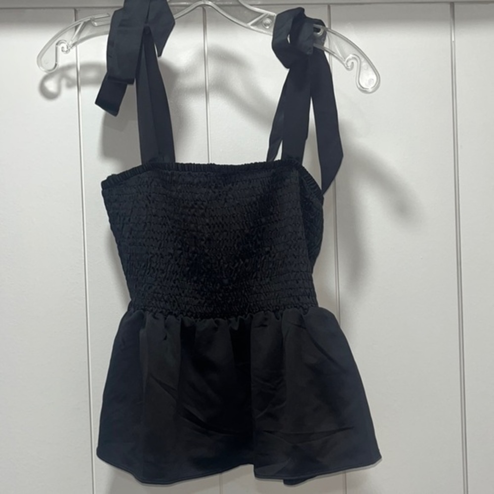 Topshop Black Smocked Tie-Strap Peplum Cami